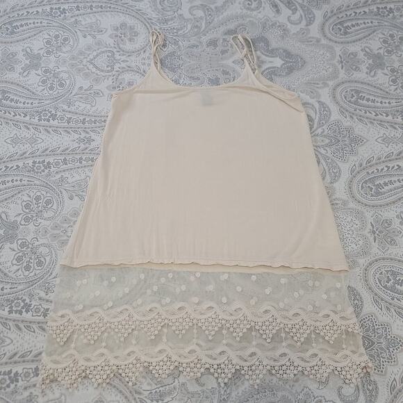 Yahada Y2K crochet longline ladies tank top ivory lace Sz Large Coquette dainty - Picture 3 of 7